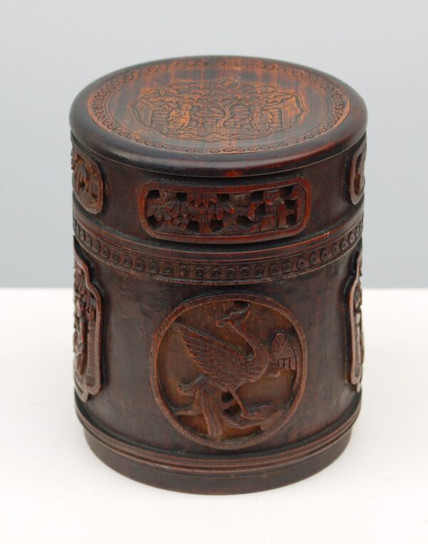 Antique 19th C CHINESE CARVED BAMBOO TEA CADDY Qing Signed - Image 5