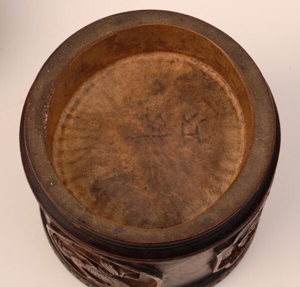 Antique 19th C CHINESE CARVED BAMBOO TEA CADDY Qing Signed - Image 11