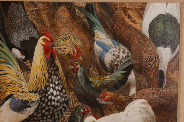 Ken Turner (1937-) Chickens and fowl feeding - acrylic on board - Image 3