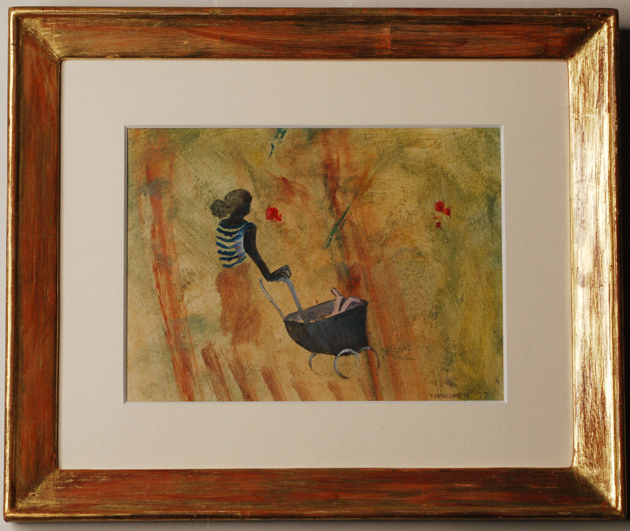 Tessa Newcomb 1955- Girl with Toy Pram, Chivalry Road, Battersea 1977 - Oil on board - Image 3