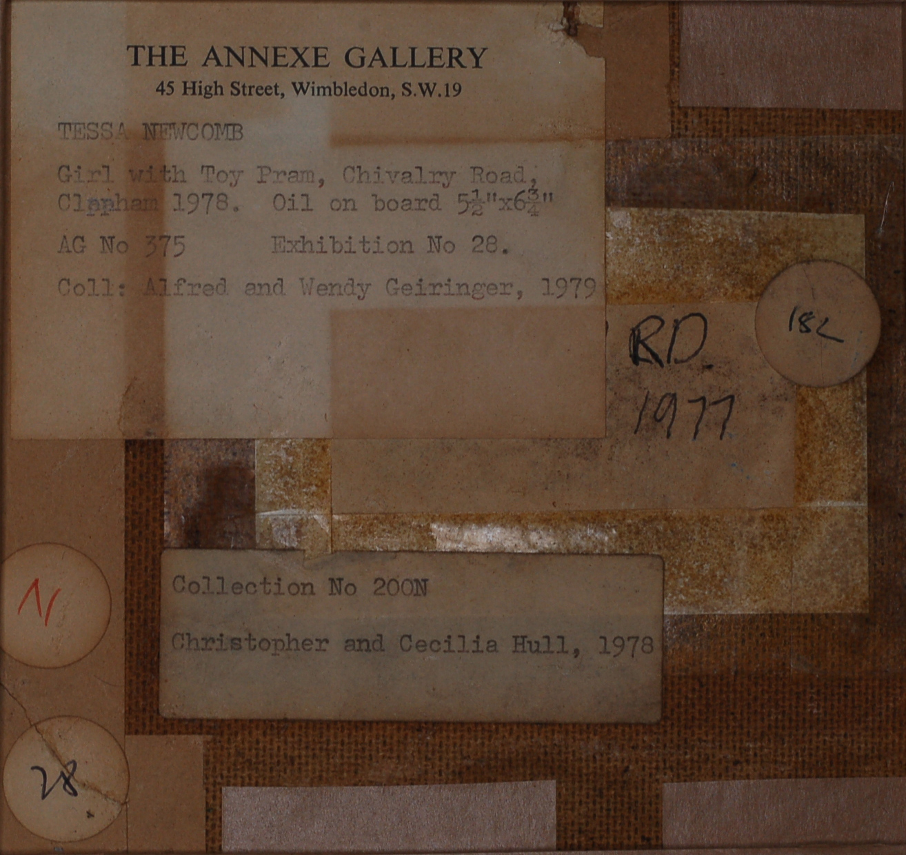 Tessa Newcomb 1955- Girl with Toy Pram, Chivalry Road, Battersea 1977 - Oil on board - Image 6