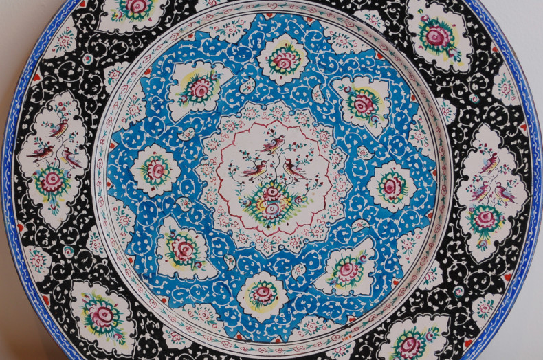 Pair Isfahan Persian Hand Painted Enamel on Copper Plates - vintage Minakari - Image 3