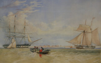 Attr. James Connell Ogle (1813-77) – Thames shipping and rowboat Tilbury – watercolour C19th