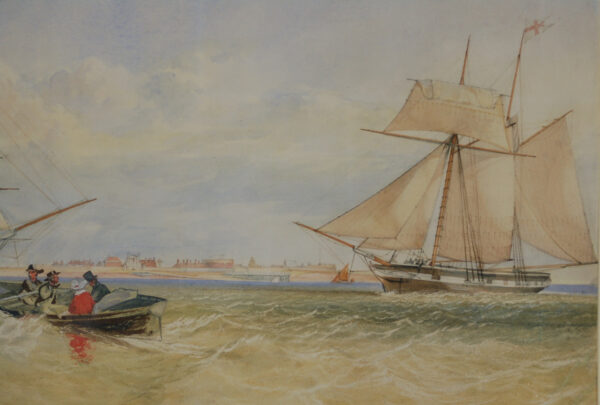 Attr. James Connell Ogle (1813-77) - Thames shipping and rowboat Tilbury - watercolour C19th - Image 6