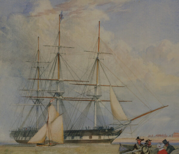 Attr. James Connell Ogle (1813-77) - Thames shipping and rowboat Tilbury - watercolour C19th - Image 4