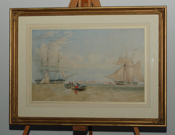 Attr. James Connell Ogle (1813-77) - Thames shipping and rowboat Tilbury - watercolour C19th - Image 3